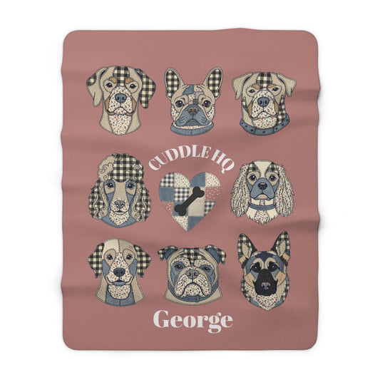 Sherpa Blanket — Cuddle HQ Patchwork Dog Faces Personalized Throw