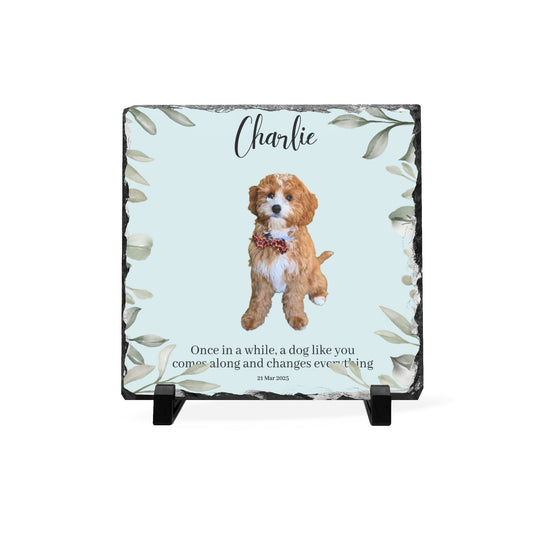 Personalized Pet Slate Plaque – Custom Dog Memorial Desk Sign with Name & Date
