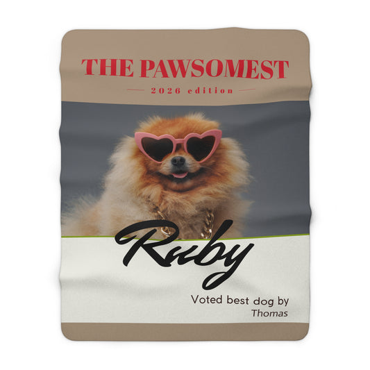 Personalized "The Pawsomest" Sherpa Blanket — Custom Pet Name & Photo Gift