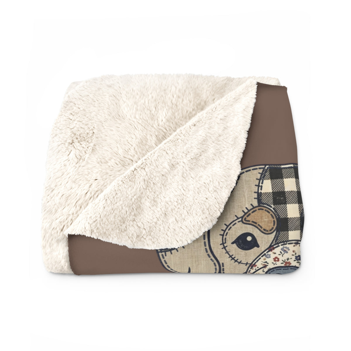 Sherpa Blanket — "Cuddle HQ" Patchwork Dog Faces Personalized Throw (Add Name) – Brown