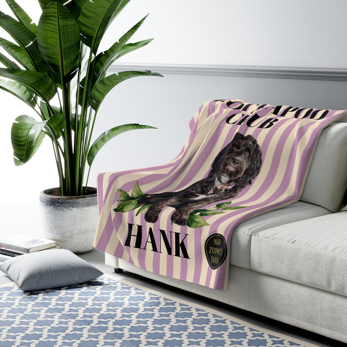 Cockapoo Club Personalized Sherpa Blanket — "Hank" Pet Photo Cozy Throw