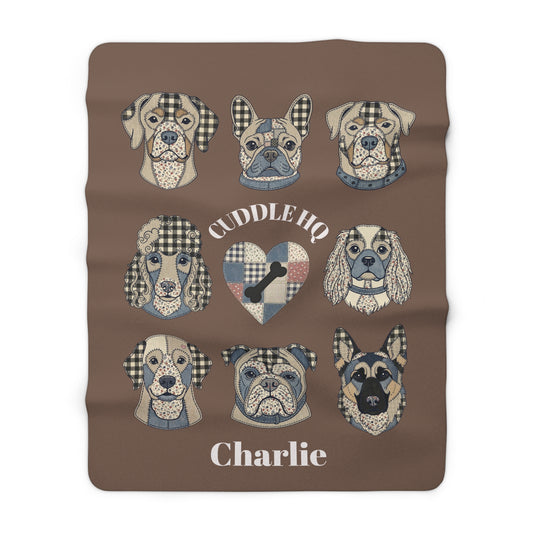 Copy of Sherpa Blanket — "Cuddle HQ" Patchwork Dog Faces Personalized Throw (Add Name)