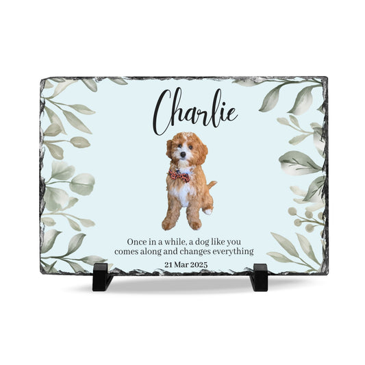 Personalized Pet Slate Plaque – Custom Dog Memorial Desk Sign with Name & Date