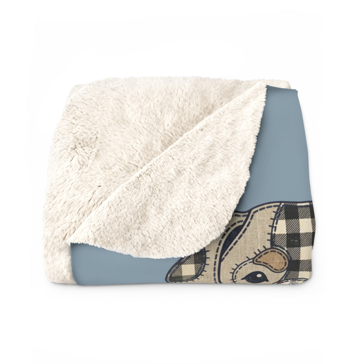 Sherpa Blanket — "Cuddle HQ" Patchwork Dog Faces Personalized Throw (Add Name) – Blue